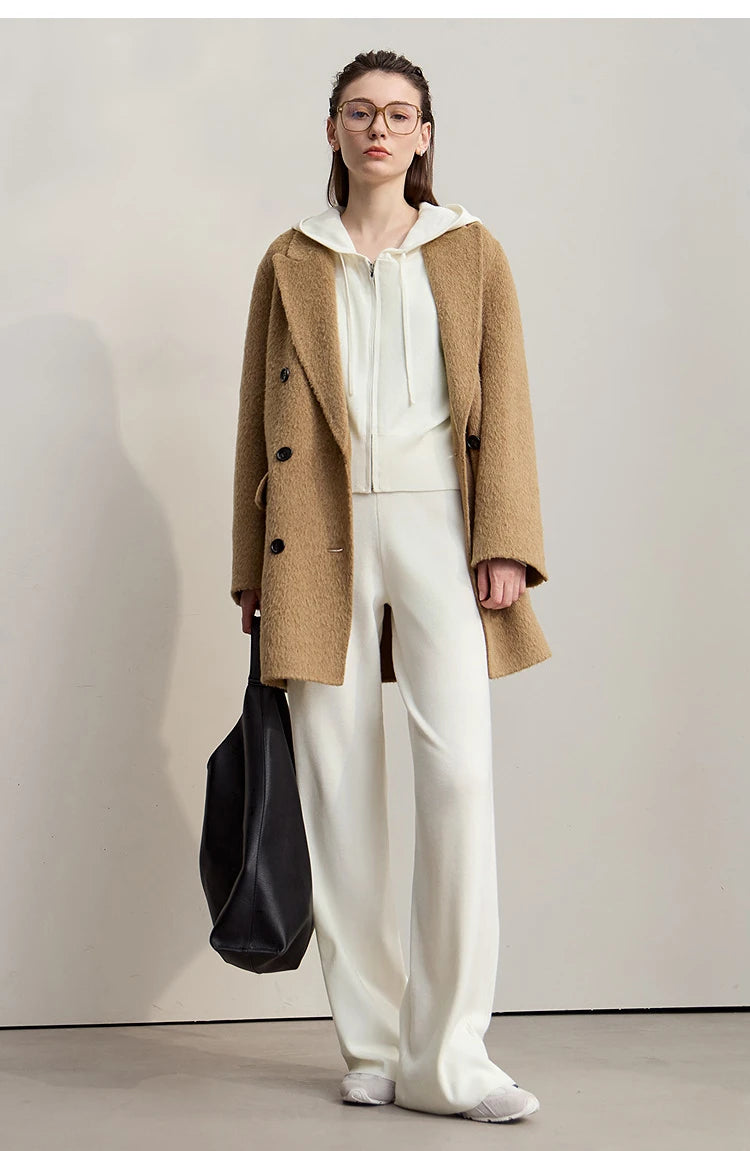 Damen-Strickjacke Kapuze Reißverschluss locker 2-teilig Set Herbst