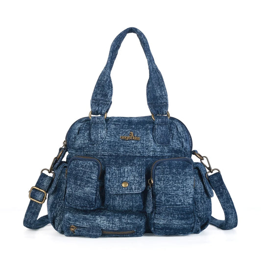 Damen-Umhängetasche Denim mit Mehrfachfächern Handyfach für Alltag Freizeit Denim-Look
