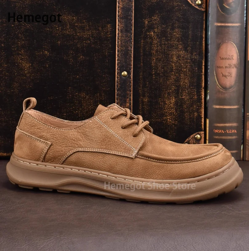 Thick-Soled Men's Shoes Retro British Style Non-Slip Leather Shoes Men's Shoes Wear-Resistant Solid Color Handmade Men's Shoes