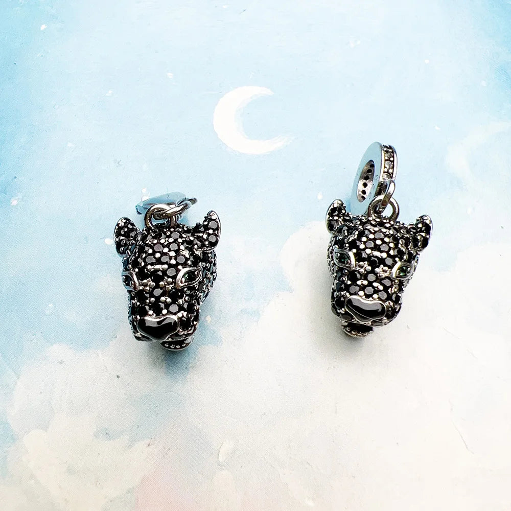 Damen-Charm-Anhänger schwarze Katze mystisch Punk aus Sterlingsilber