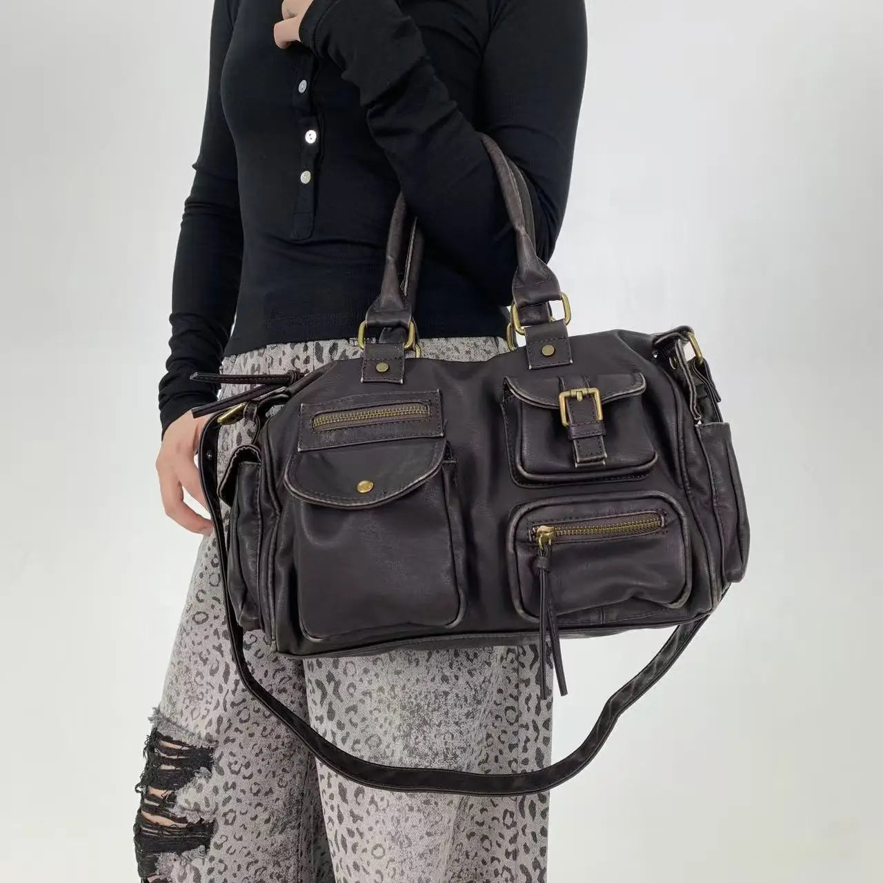 Damen-Handtasche Top-Handle aus PU-Leder mit Tassel-Design und Mehrfachfächern für Abendtaschen geeignet