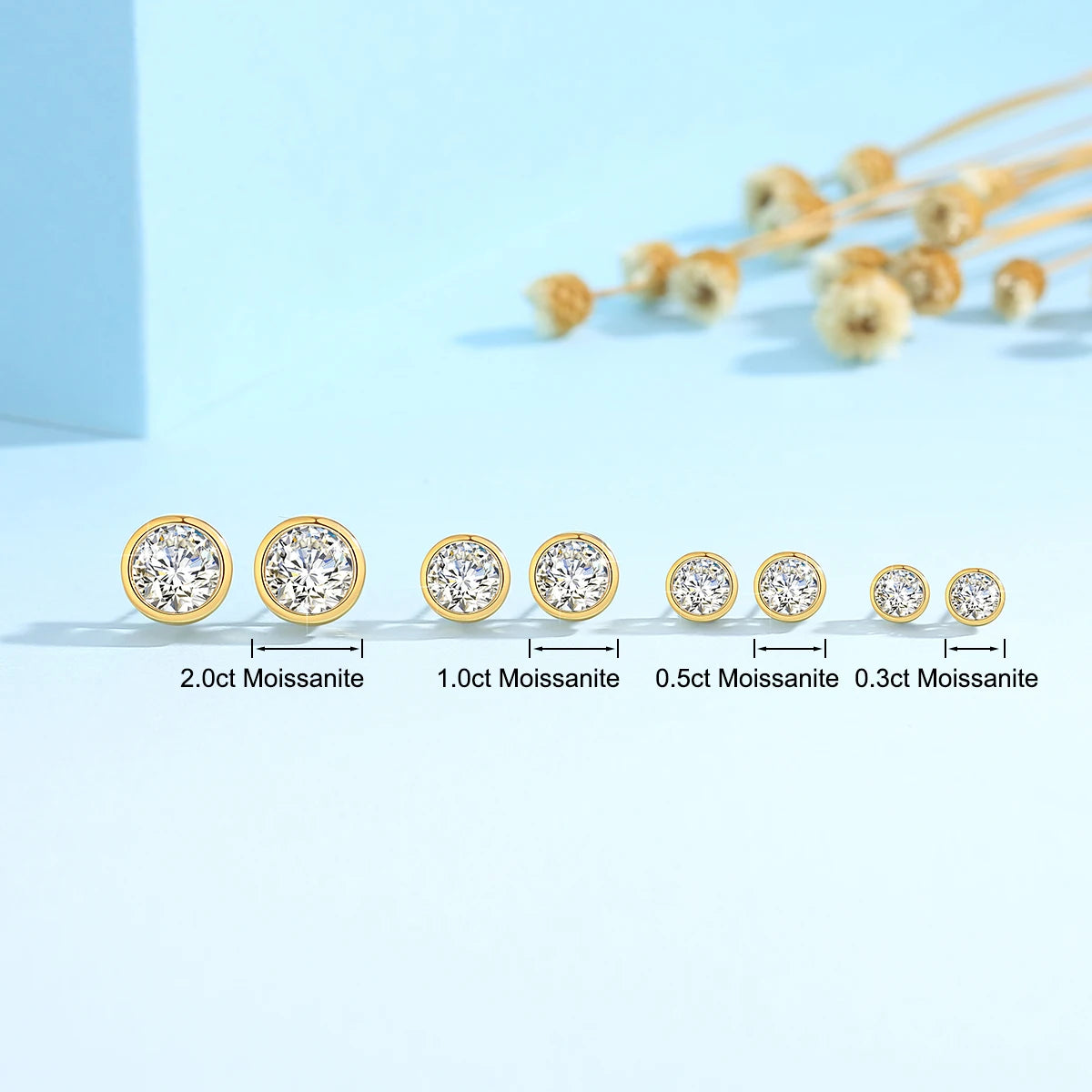 Damen-Ohrstecker aus 18K Gelbgold mit Moissanit Hochglanz Elegant für Hochzeit und Alltag