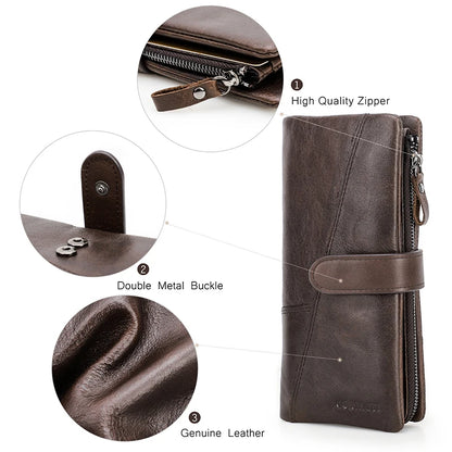 Herren Echtleder Lange Geldbörse Vintage Premium Kartenhalter Geldclip Luxus Reise