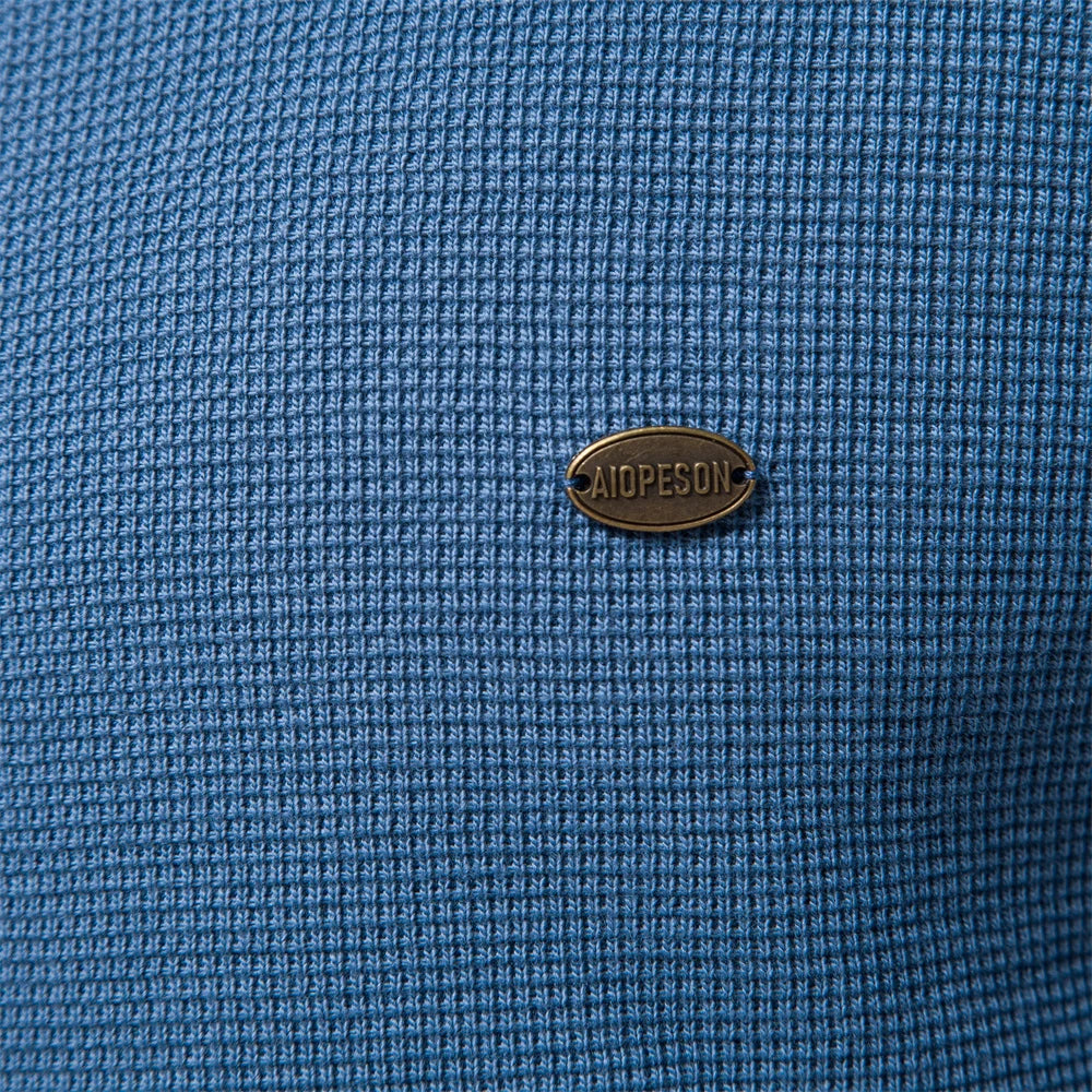 Herren Langarm Waffel Henley T-Shirt in fester Farbe für den Herbst
