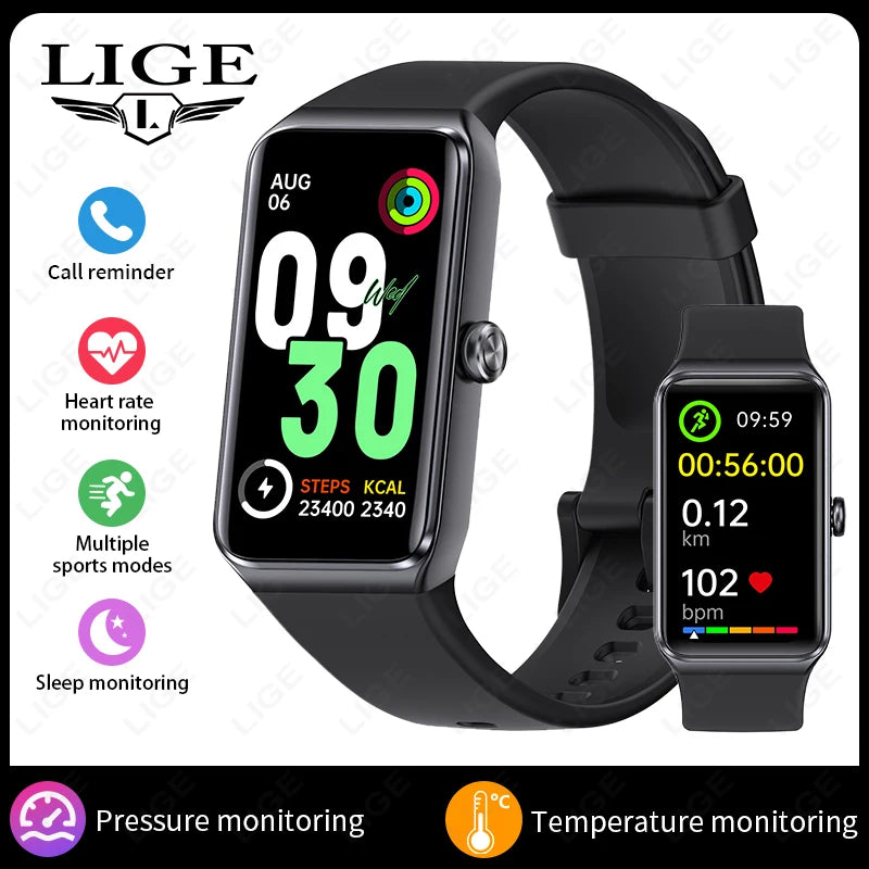 LIGE 1,47-Zoll-HD-Bildschirm-Smartwatch für Männer und Frauen, wasserdicht, Fitness, Sportarmband, Herzfrequenz-Thermometer, Smartwatch, 2025, Neu
