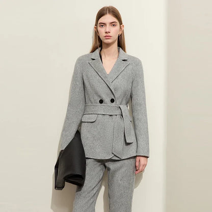 Damen Wollmantel im Minimalismus-Stil für Büro und Winter mit Taschen