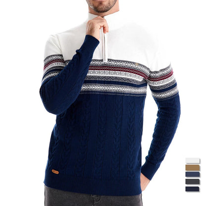 Herren Pullover aus hochwertiger Baumwolle mit Viertelreißverschluss und Stehkragen