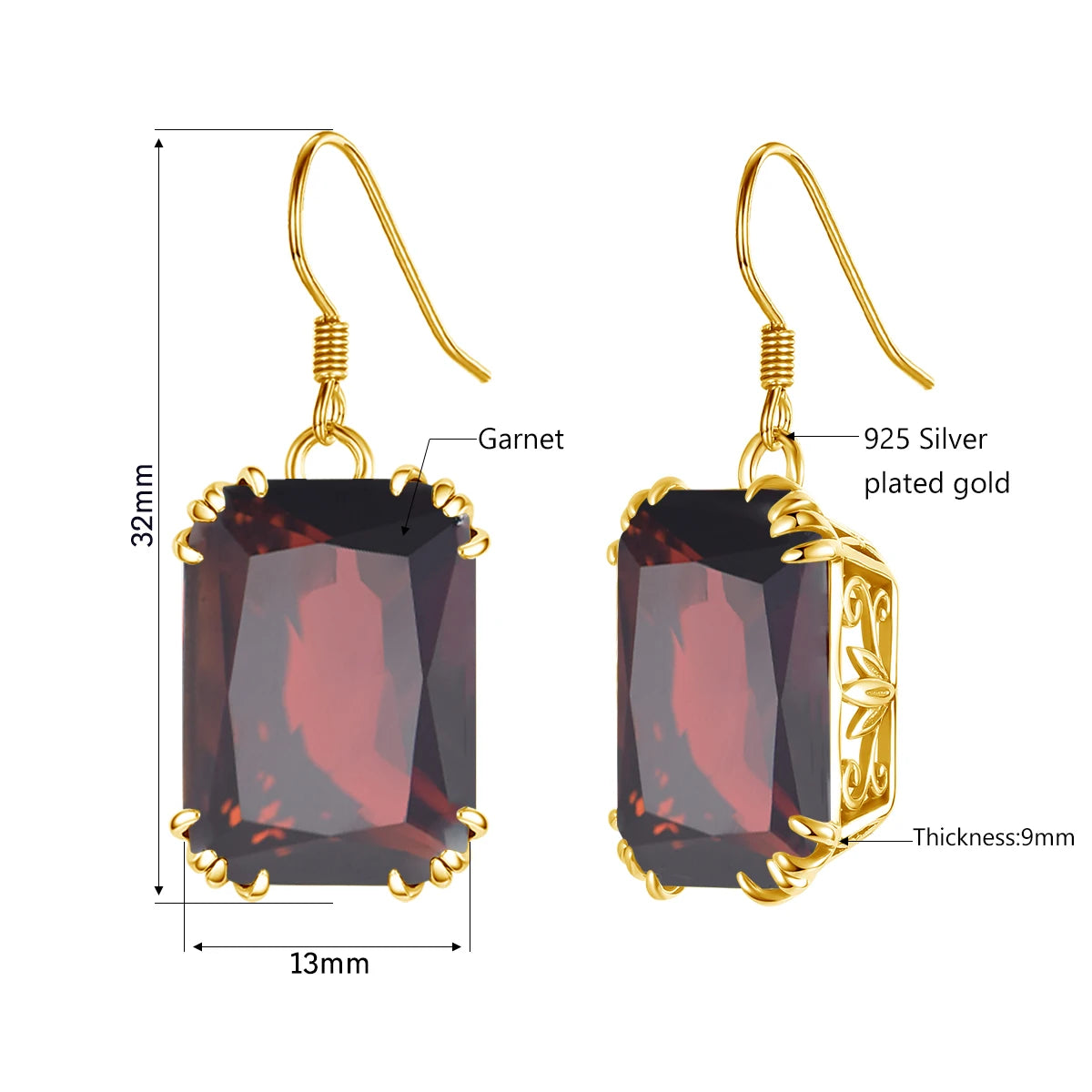 Damen-Halskette Granat-Anhänger in Goldfarbene Optik aus 925er Silber für Hochzeit und Festliche Anlässe