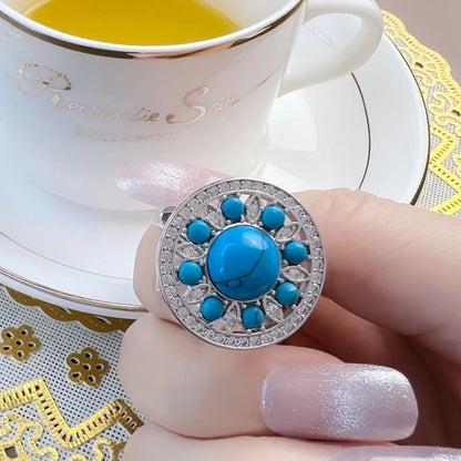 Damen-Ring Ornament blau rund Frühling II aus Sterlingsilber