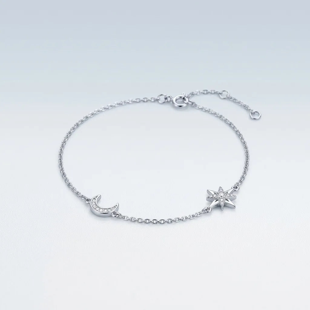 Damen-Ring Mond und Stern mit Moissanit