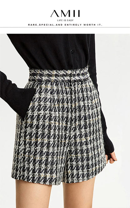 Damen Shorts im Retro-Stil mit kariertem Patchwork und Taschen