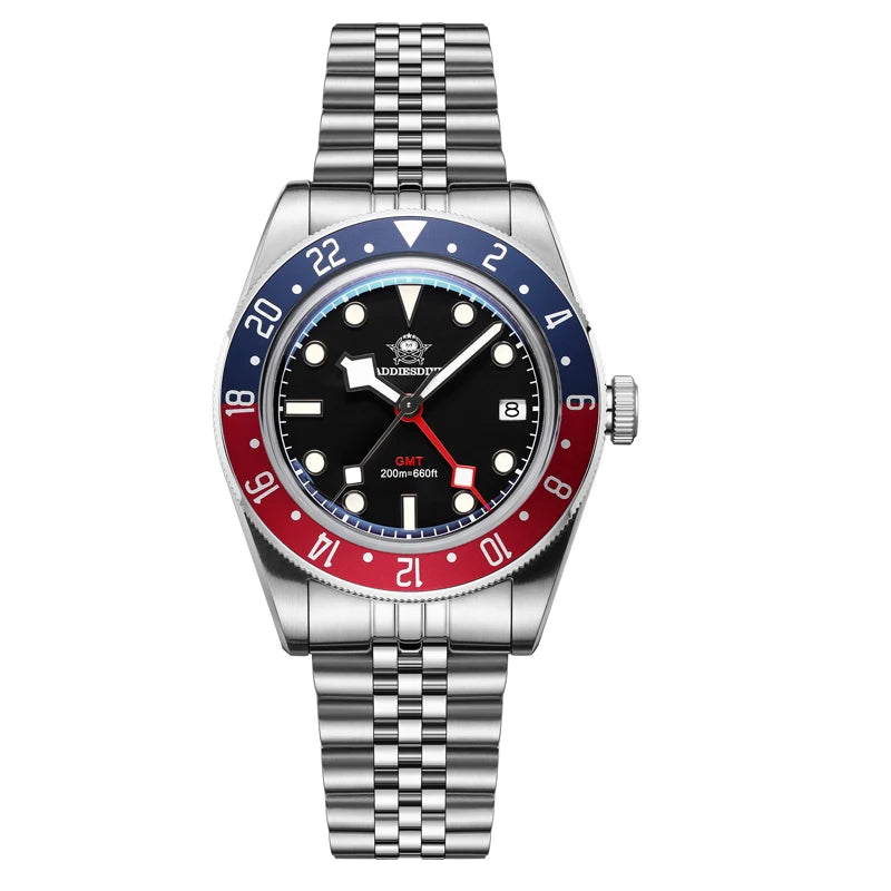 Herren-GMT-Quarzuhr mit Ronda-Werk und Bubble-Glas