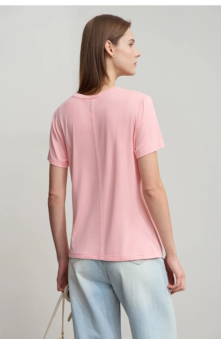 Damen T-Shirt im minimalistischen Casual-Stil mit V-Ausschnitt und kurzen Ärmeln