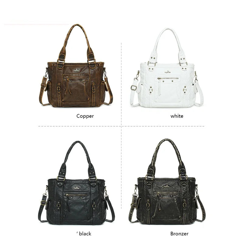Damen-Schultertasche aus PU mit Mehrfachfächern Bronze Vintage Look Geräumige Innentaschen