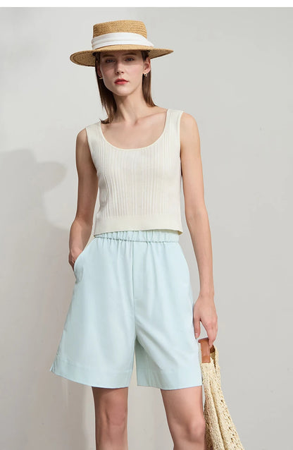 Damen Shorts im minimalistischen Stil mit elastischem Bund und weitem Bein