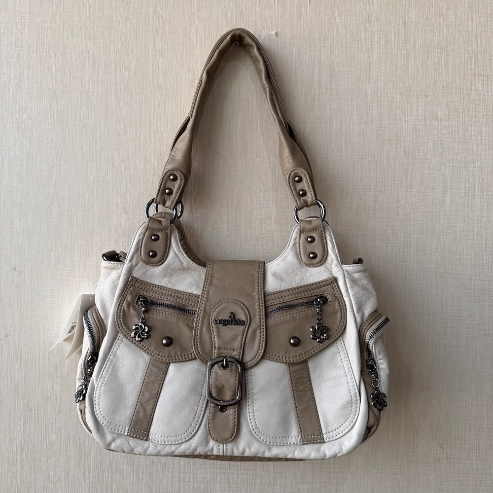 Damen-Handtasche aus PU-Kunstleder mit Top-Handle, Reißverschluss und Mehrfachfächern