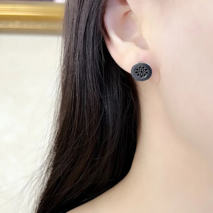 Damen-Ohrstecker rund schwarz CZ Gold aus Sterlingsilber