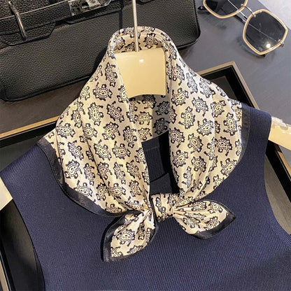 Damen Seidensatin Schal quadratisch Blumenprint Kopftuch Bandana 53cm