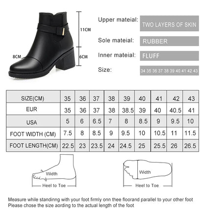 Größentabelle für Damenstiefeletten: Größen 35–43, Fußlänge- und Breitenangaben