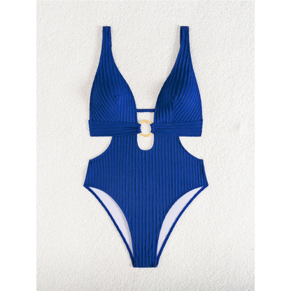 Damen Badeanzug tiefer V-Ausschnitt Cut-Out Monokini hoher Beinausschnitt 8 Farben