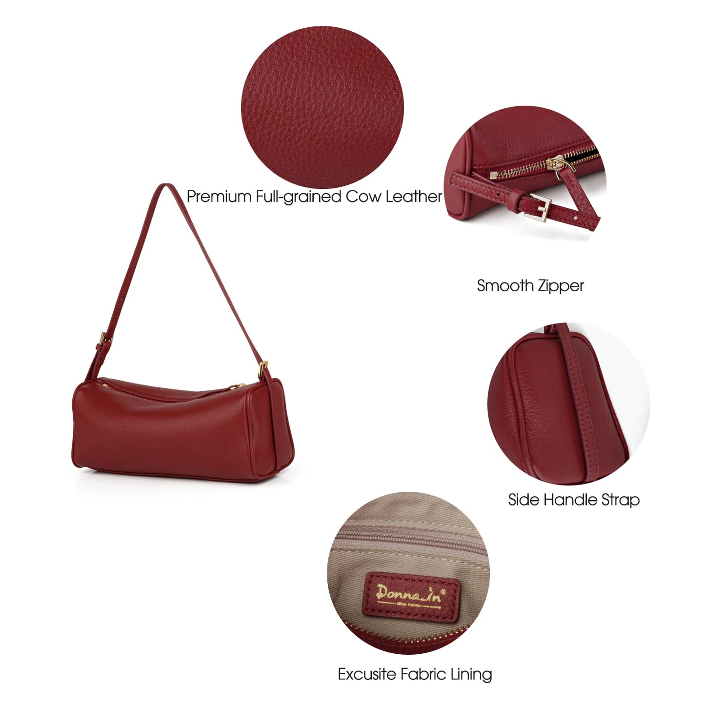 Damen-Handtasche Barrel-Form aus Kalbsleder - Naturfarbe, Gold-Hardware