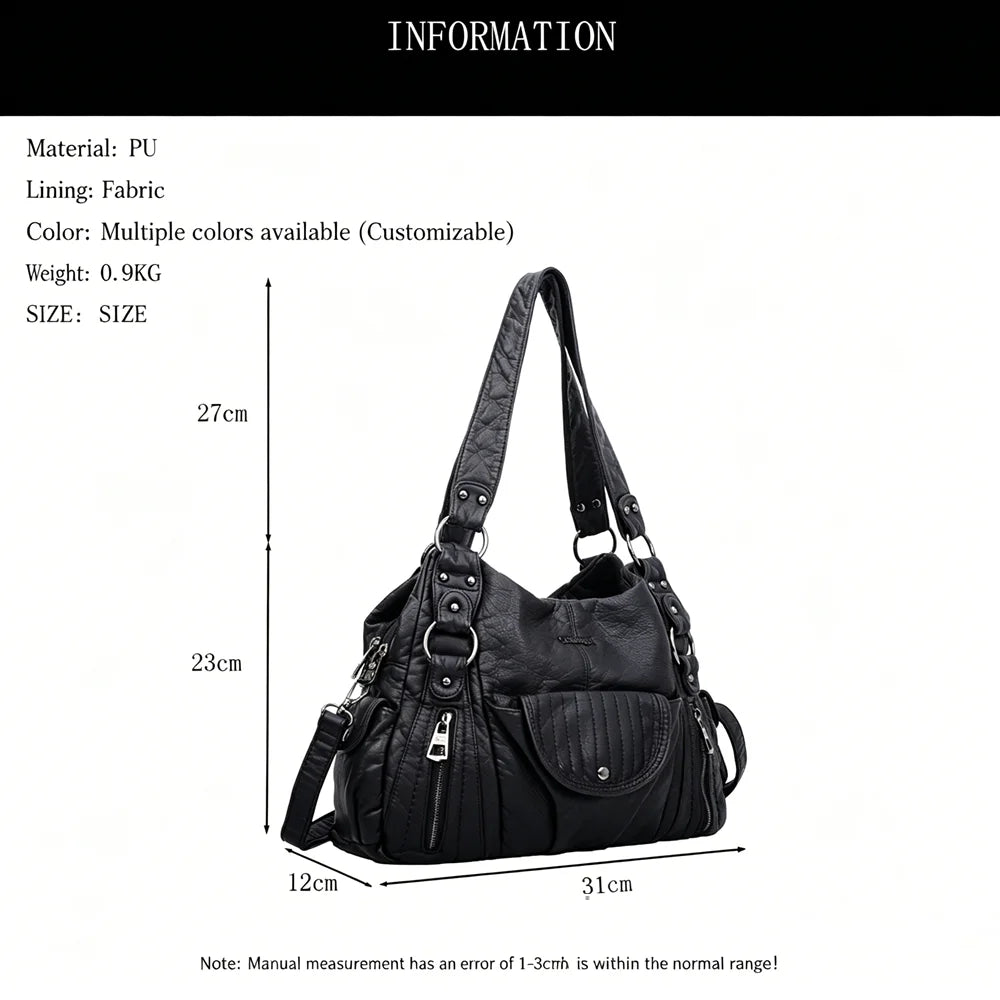 Damen-Hobo-Tasche aus Vintage-Leder mit verstellbarem Tragegurt und Mehrfachtaschen