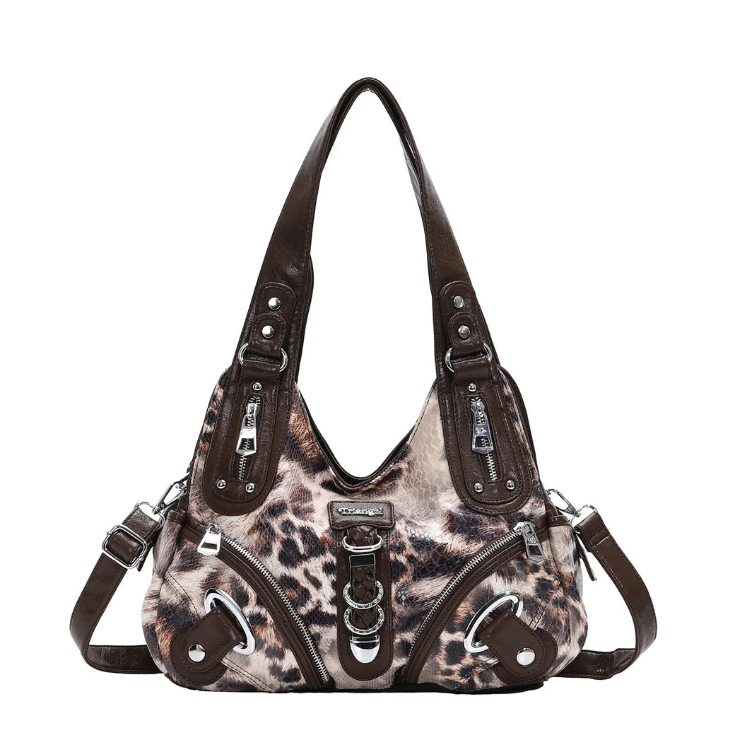 Damen-Schultertasche mit Leopardenmuster und Top-Handle Tragegriff für Alltag und Freizeit Vielseitig