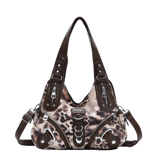 Damen-Schultertasche mit Leopardenmuster und Top-Handle Tragegriff für Alltag und Freizeit Vielseitig