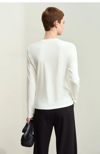 Damen T-Shirt mit minimalistischem Design und gesticktem Brief für den Herbst