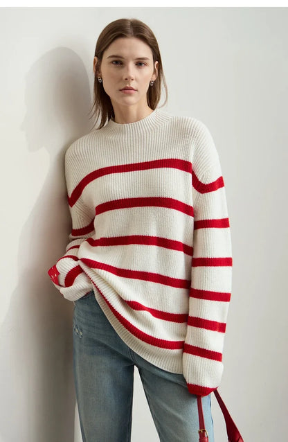 Damen-Strickjacke Streifen Stehkragen Kontrastfarben locker Weihnachten Winter