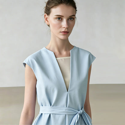Modernes Damen Midikleid Patchwork Büro Elegant Baumwolle