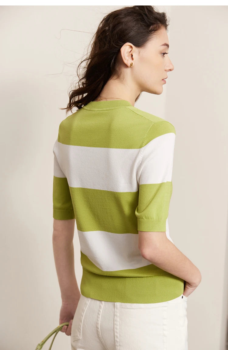 Damen Sommer-T-Shirt im Minimalismus-Stil mit gestreiftem Lächeln-Gesicht