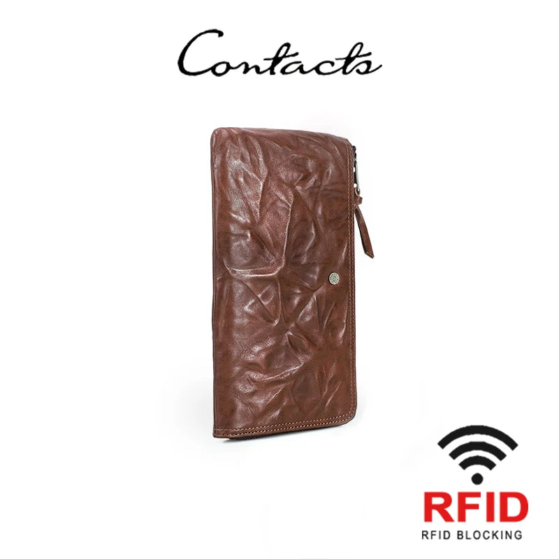 Herren Echtleder Lange Geldbörse Vintage RFID Handyfach 8 Kartenfächer Geschenk