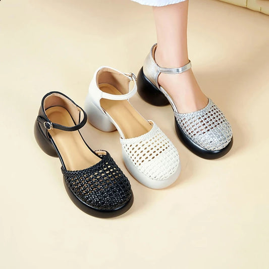 AIYUQI frauen Sandalen Retro 2025, Neue Sommer Römischen Weiblichen Sandalen Große Größe Woven Hohl High Heels Für Frauen