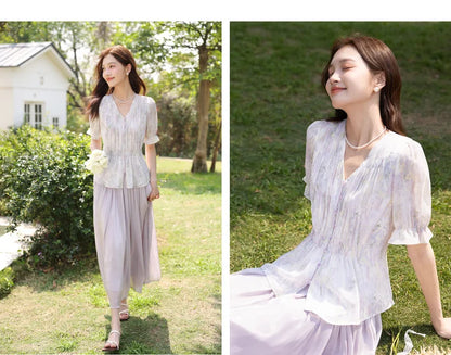 Damen-Lyocell-Bluse mit Reverskragen und Druckmuster – Einreihig und Komfortabel für Frühling und Sommer
