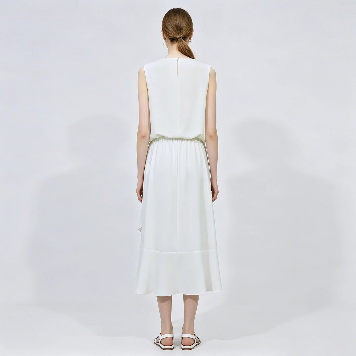 Ärmellos Elegantes Damenkleid Mit Rüschen Für Büro