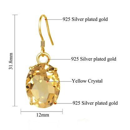 Damen-Citrin-Tropfen-Ohrringe aus 925er Sterling Silber mit Synthetischem Citrin 12x16mm Lange Tropfenform