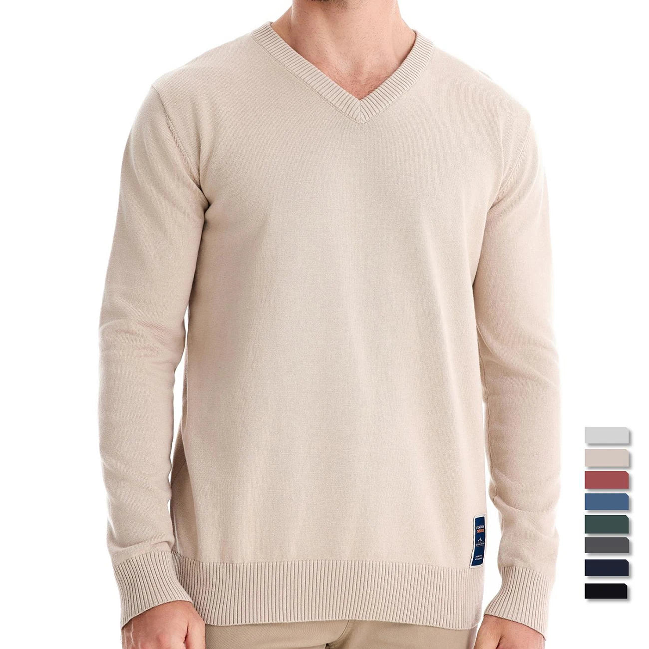 Herren Pullover aus fester Baumwolle mit lässigem V-Ausschnitt und langen Ärmeln