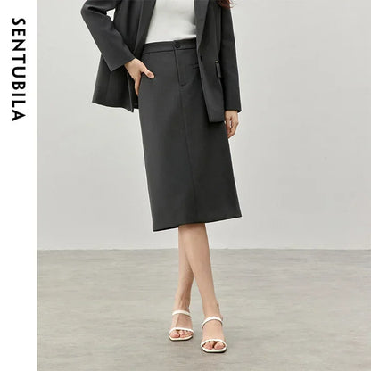 Damen Röcke im klassischen Twill-Design mit Schlitz und knielanger Länge