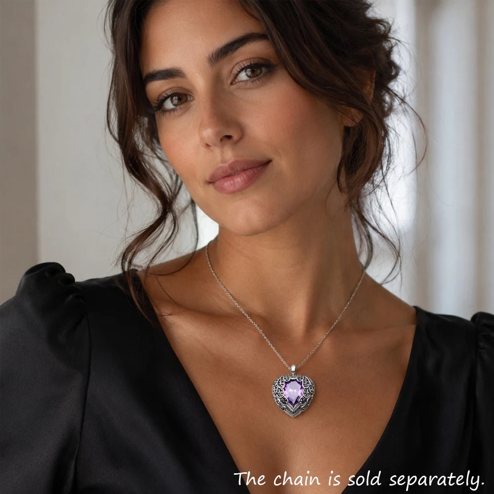 Damen-Charm-Anhänger lila geflügeltes Herz Glamour aus Sterlingsilber
