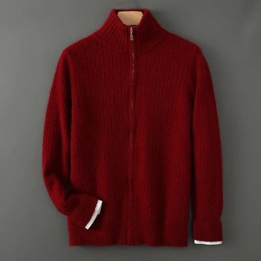4-Farben-Mantel aus 100 % reinem Nerz-Kaschmir, Herren-Strickjacke mit Stehkragen, Herbst und Winter, koreanische Mode, Kaschmir-Strickjacke