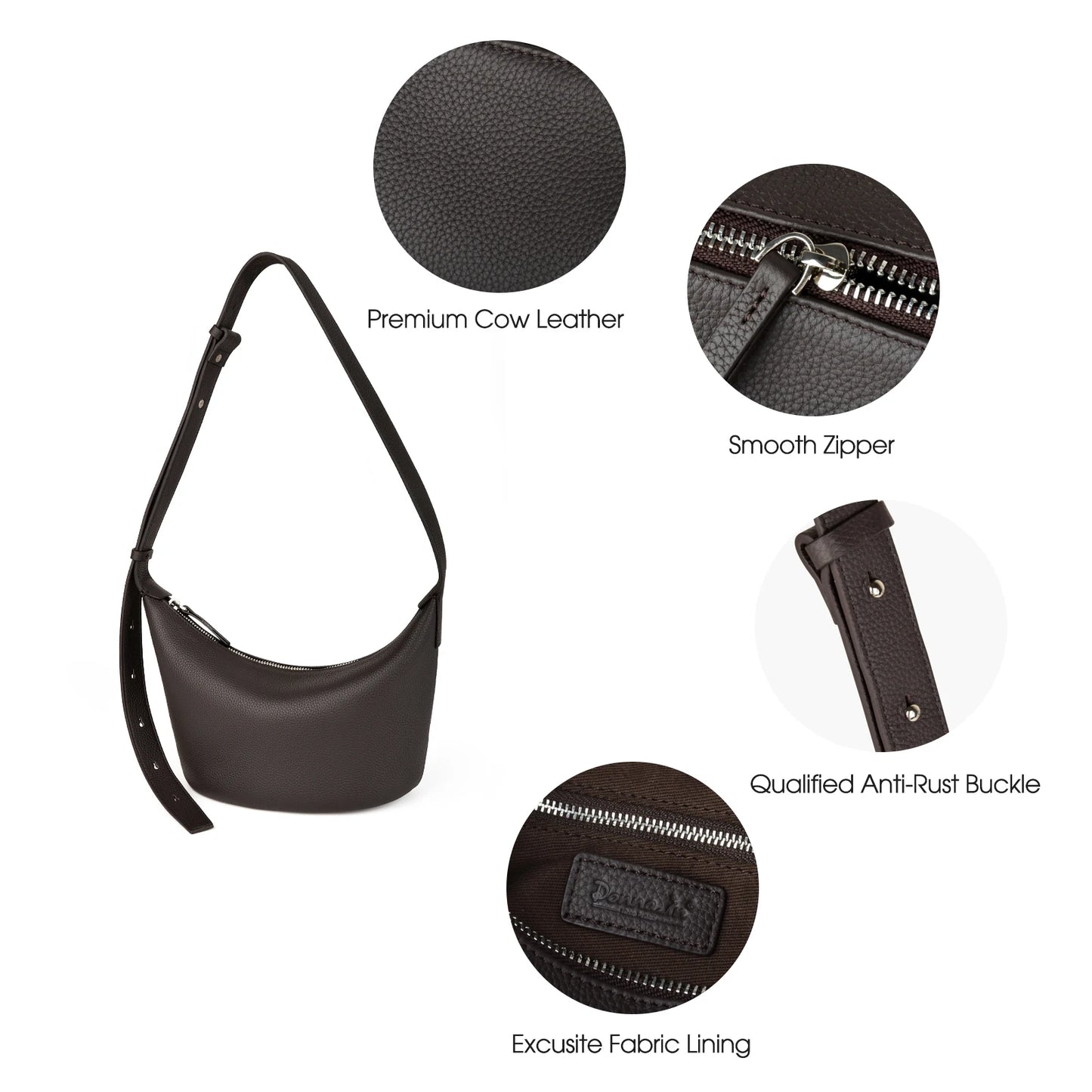 Mini Hobo Tasche aus Vollnarbigem Rindleder | Bucket-Form Crossbody