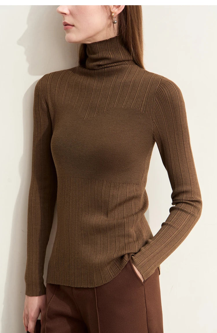 Damen-Rollkragenpullover Slim Polyester-Viskose Herbst-Winter