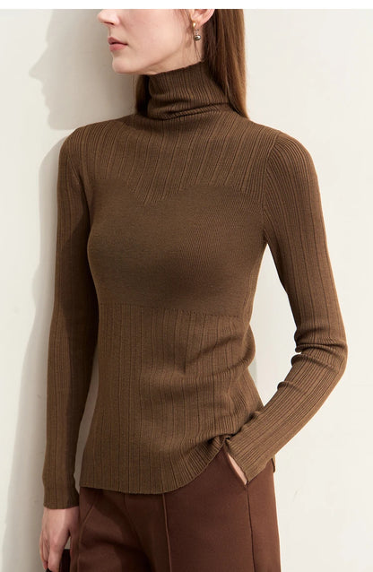 Damen-Rollkragenpullover Slim Polyester-Viskose Herbst-Winter