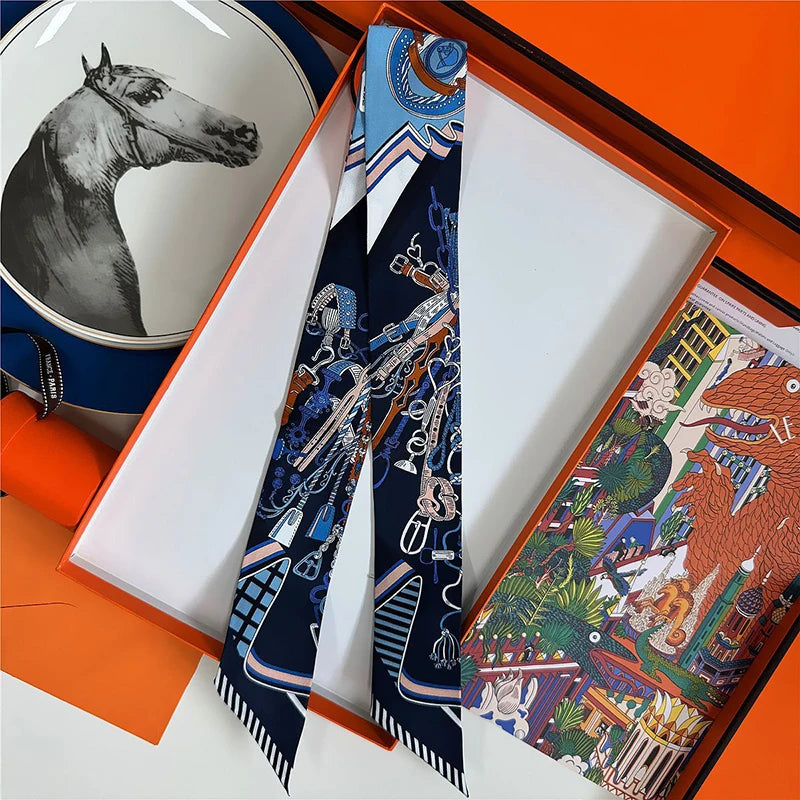 Damen Seidenschal quadratisch Luxus Haarband Stirnband Handgelenk Bandana