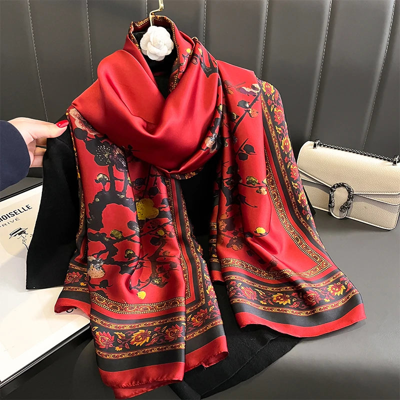 Damen Satin Seidenschal Hijab Sommer Sonnenschutz Strand Kopftuch Foulard