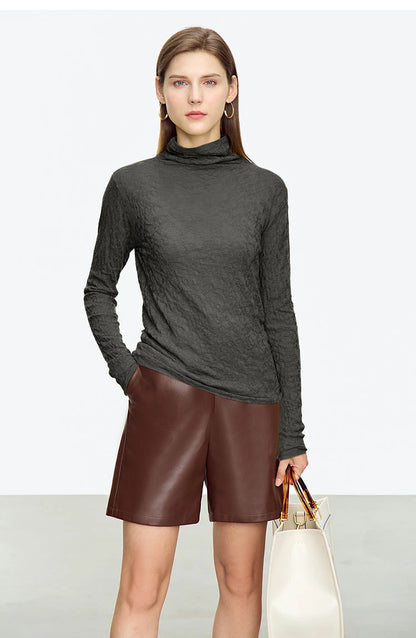 Damen-Rollkragenpullover Wolle-Mix schlank dünn Winter