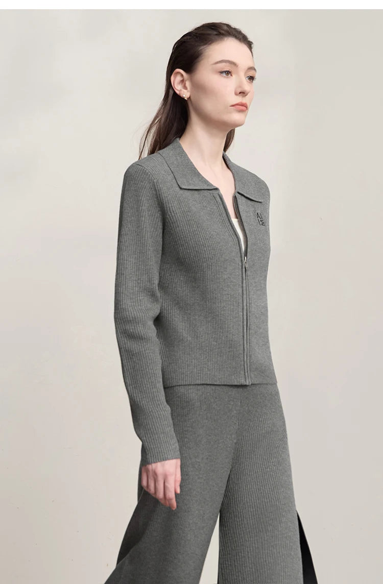 Damen-Strickjacke Buchstaben Slim Reißverschluss Wolle-Mix Herbst-Winter