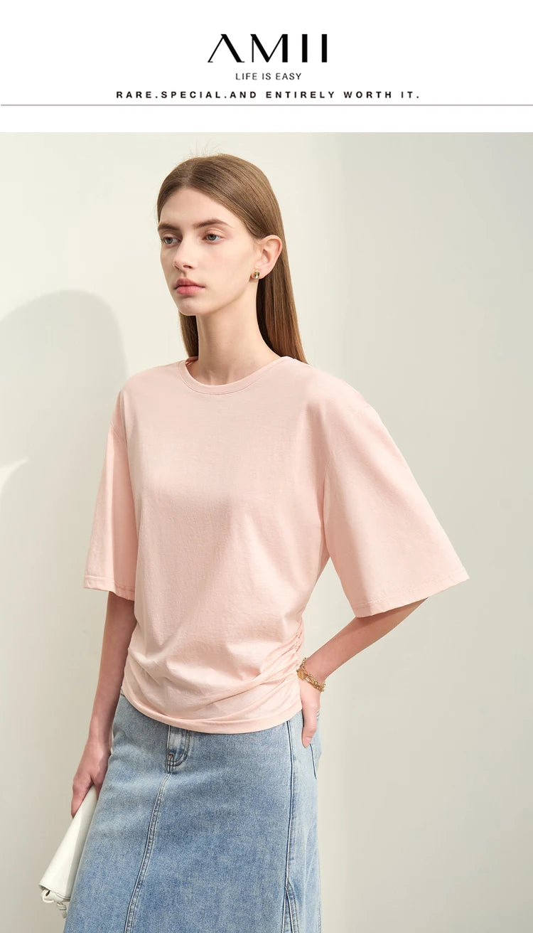 Damen T-Shirt im minimalistischen Stil aus leichtem elastischen Baumwollstoff