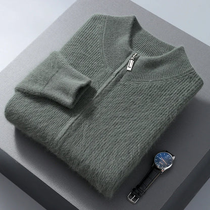 Pullover aus 100 % reinem Nerz-Kaschmir für Herren, Stehkragen, verdickte Strickjacke, Herbst/Winter, warm, lässig, gestrickt, große Oberteile mit Reißverschluss